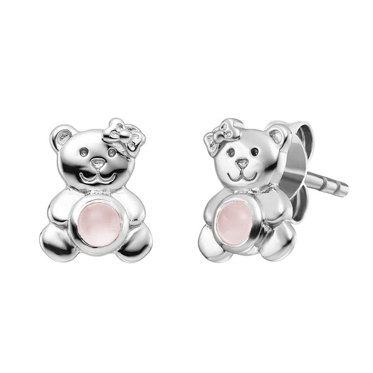 HERZENGEL SILVER TEDDY ROSE QUARTZ EARRINGS
