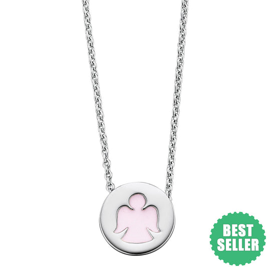 HERZENGEL PINK ENAMEL ANGEL DISC NECKLACE