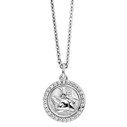 HERZENGEL CHERUB ANGEL MEDALLION CZ NECKLACE