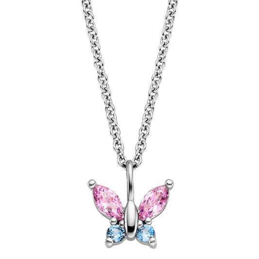HERZENGEL BUTTERFLY PINK BLUE CZ CHILDREN'S NECKLACE