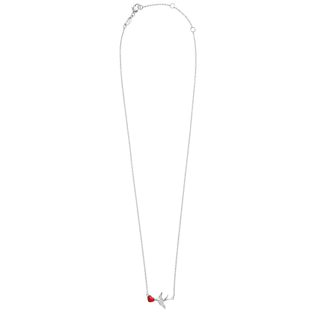HERZENGEL SILVER RED HEART SWALLOW NECKLACE