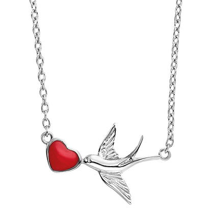 HERZENGEL SILVER RED HEART SWALLOW NECKLACE