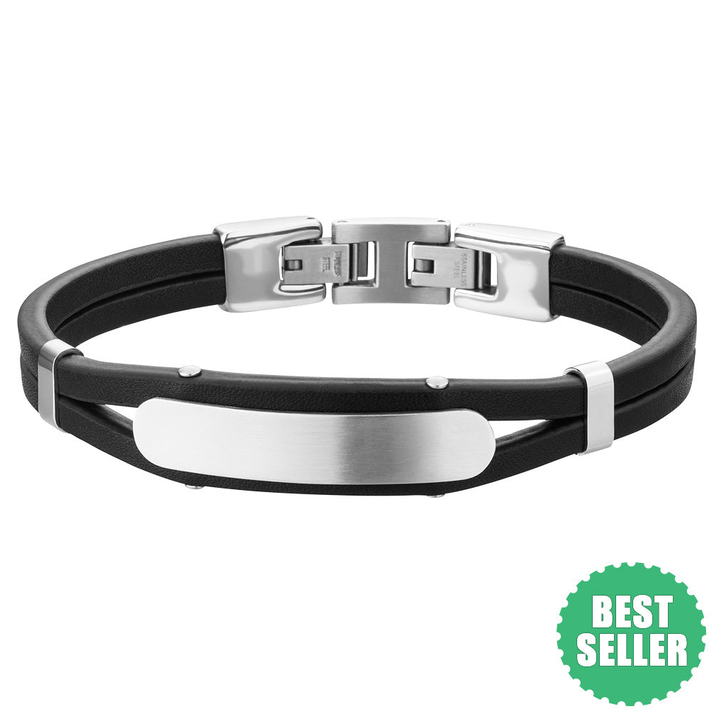 SAVE BRAVE DEXTER BLACK LEATHER ID BRACELET
