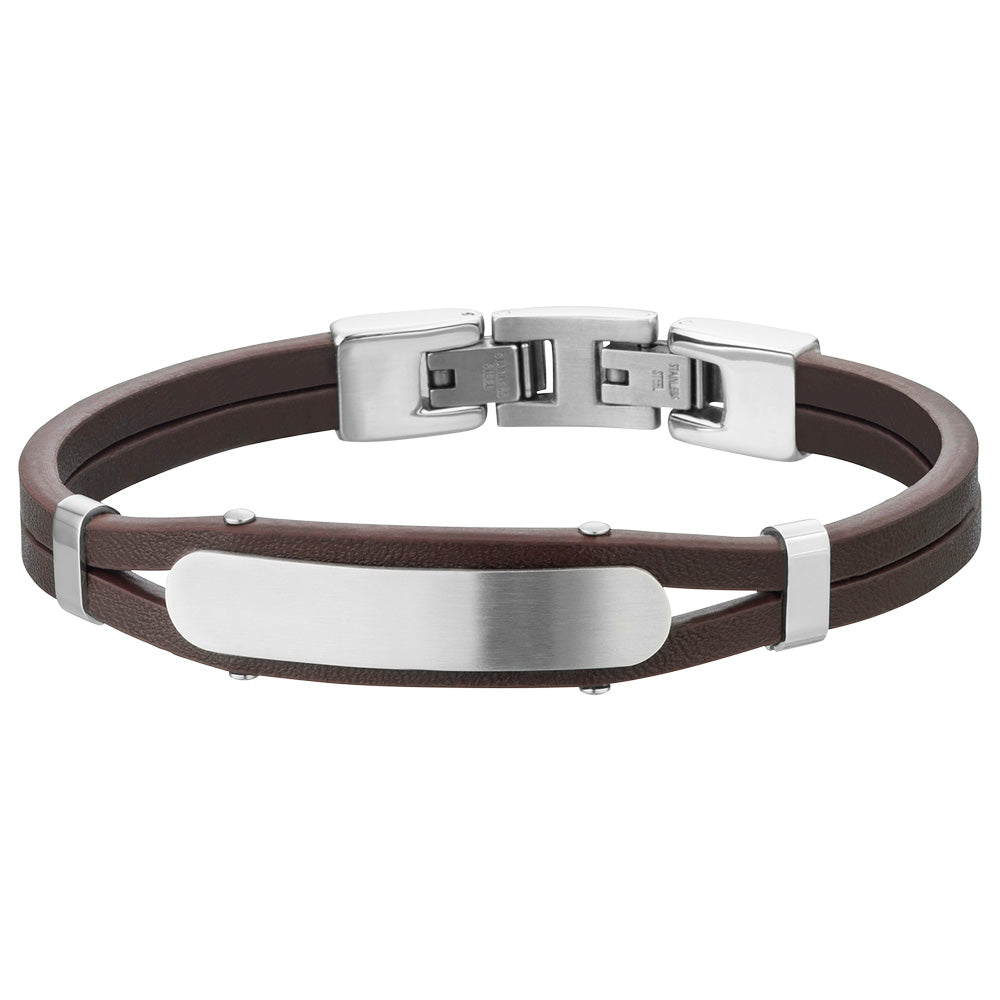 SAVE BRAVE DEXTER BROWN LEATHER ID BRACELET