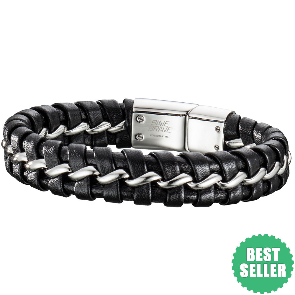 SAVE BRAVE LIMA BLACK LEATHER BRACELET
