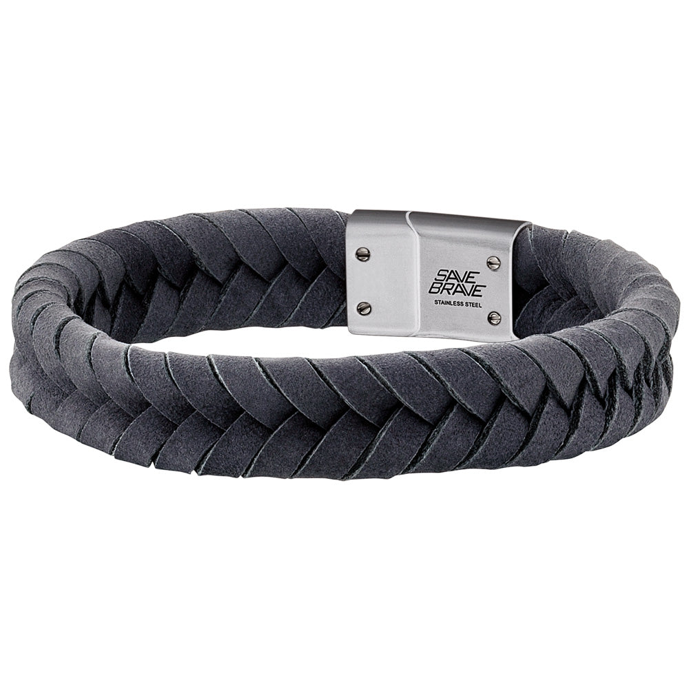 SAVE BRAVE RYAN GREY LEATHER BRACELET