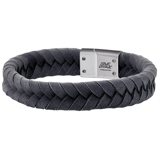 SAVE BRAVE RYAN GREY LEATHER BRACELET