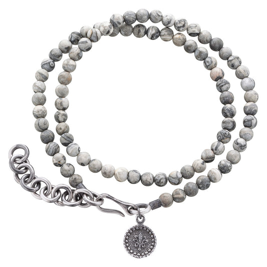 SAVE BRAVE STEEL GREY JASPER SWORD WRAPAROUND BRACELET