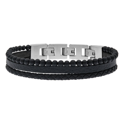 SAVE BRAVE TYLER BLACK LEATHER ONYX BEAD BRACELET