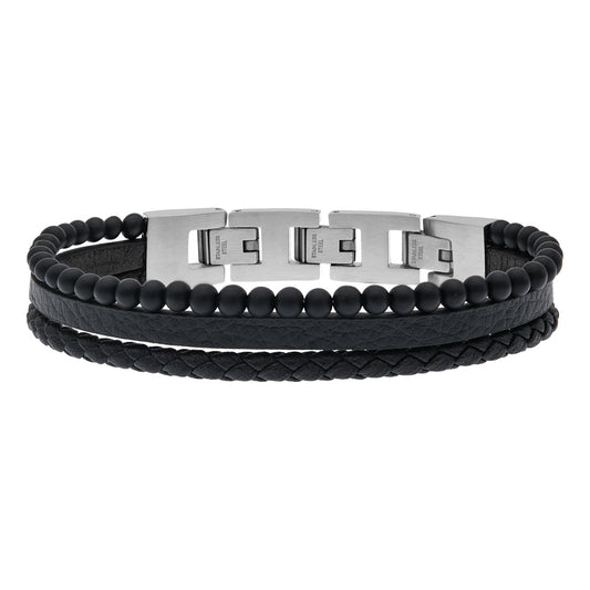 SAVE BRAVE TYLER BLACK LEATHER ONYX BEAD BRACELET