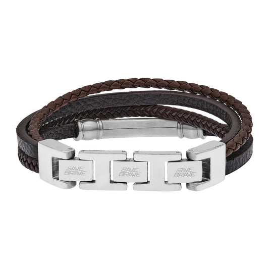 SAVE BRAVE TYLER BROWN LEATHER TIGER EYE BEAD BRACELET