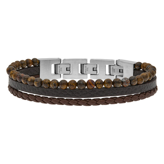 SAVE BRAVE TYLER BROWN LEATHER TIGER EYE BEAD BRACELET