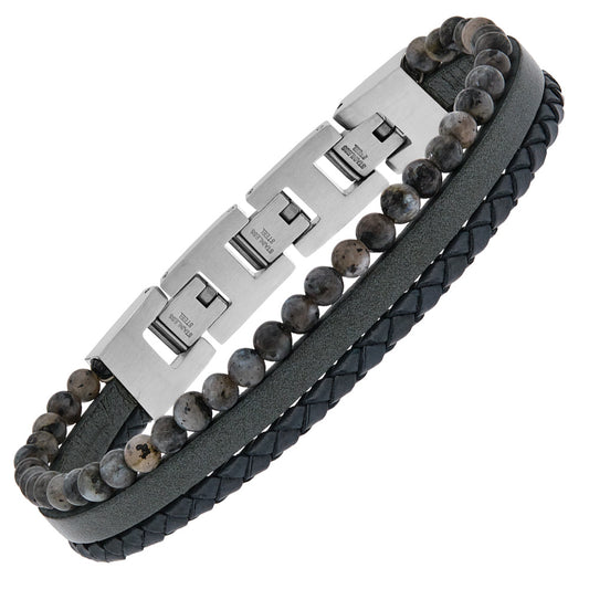 SAVE BRAVE TYLER GREY LEATHER GREY AGATE BEAD BRACELET