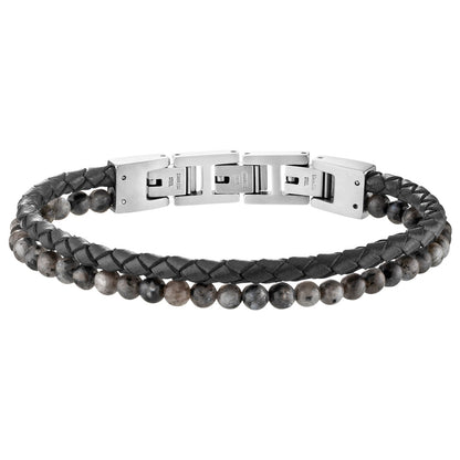 SAVE BRAVE MEN'S TYLER 2-STRAND GREY LEATHER AGATE BEAD BRACELET