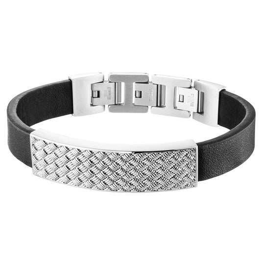 SAVE BRAVE WEAVE CHECKER PLATE MEN'S LEATHER BRACELET