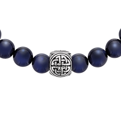 SAVE BRAVE STEEL BLUE TIGER EYE VIKING SHIELD KNOT BRACELET