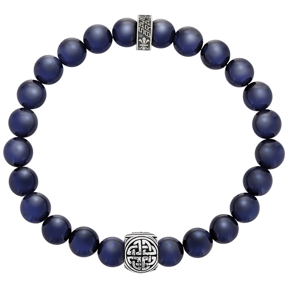 SAVE BRAVE STEEL BLUE TIGER EYE VIKING SHIELD KNOT BRACELET