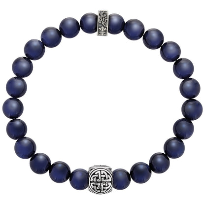 SAVE BRAVE STEEL BLUE TIGER EYE VIKING SHIELD KNOT BRACELET