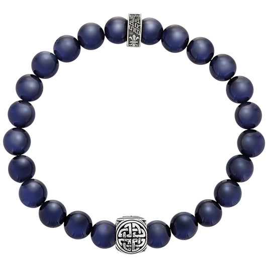 SAVE BRAVE STEEL BLUE TIGER EYE VIKING SHIELD KNOT BRACELET