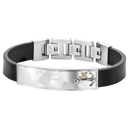 SAVE BRAVE WORLD MAP ANCHOR LEATHER BRACELET
