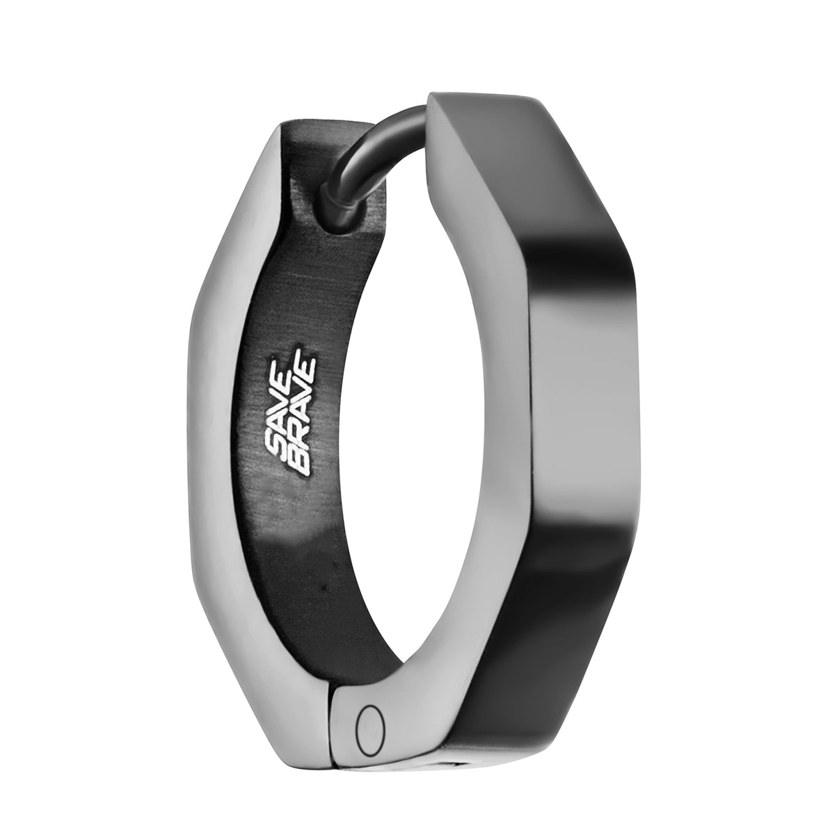 SAVE BRAVE BLACK HEXAGONAL NUT HUGGIE HOOP MEN'S EARRING