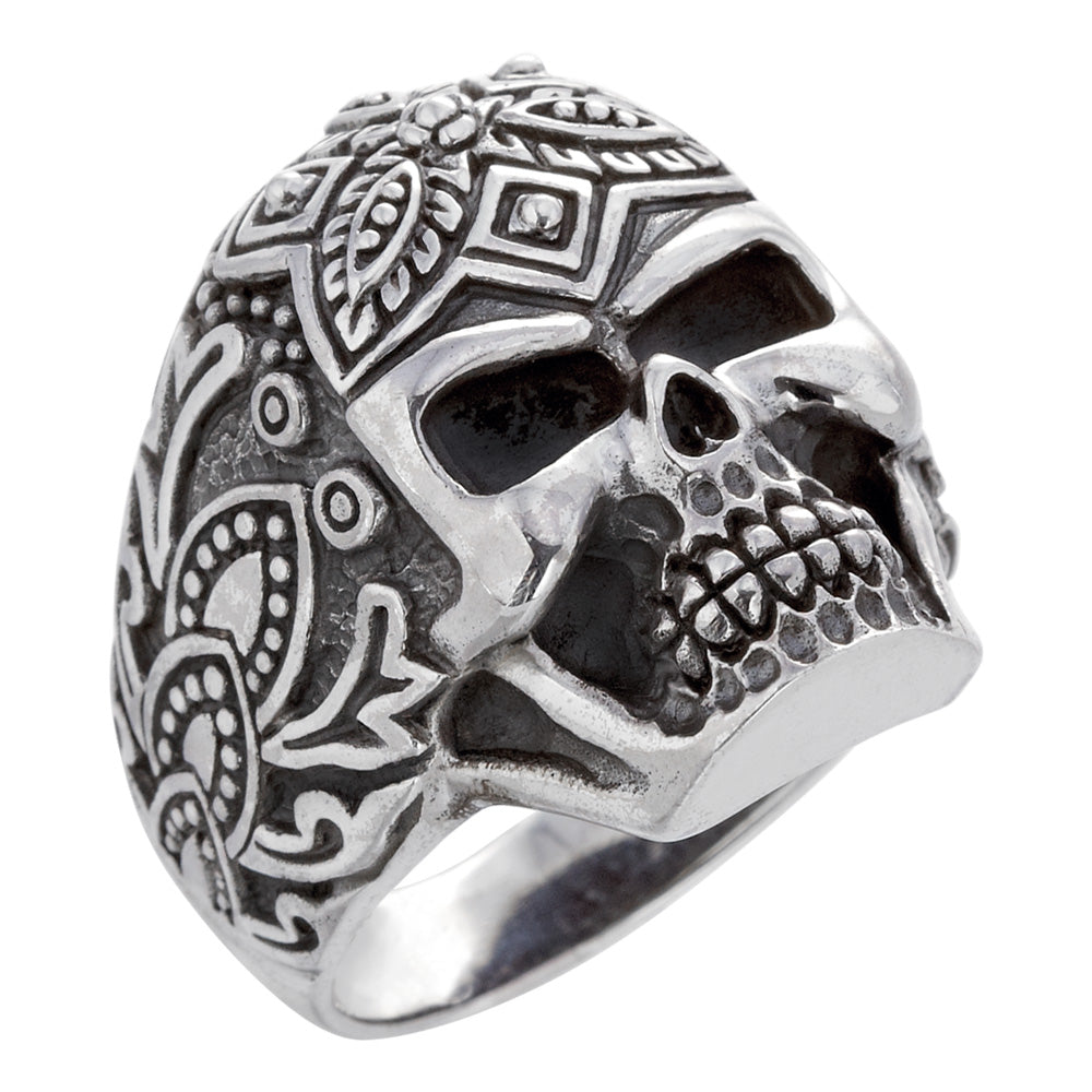 SAVE BRAVE STEEL SUGAR SKULL RING