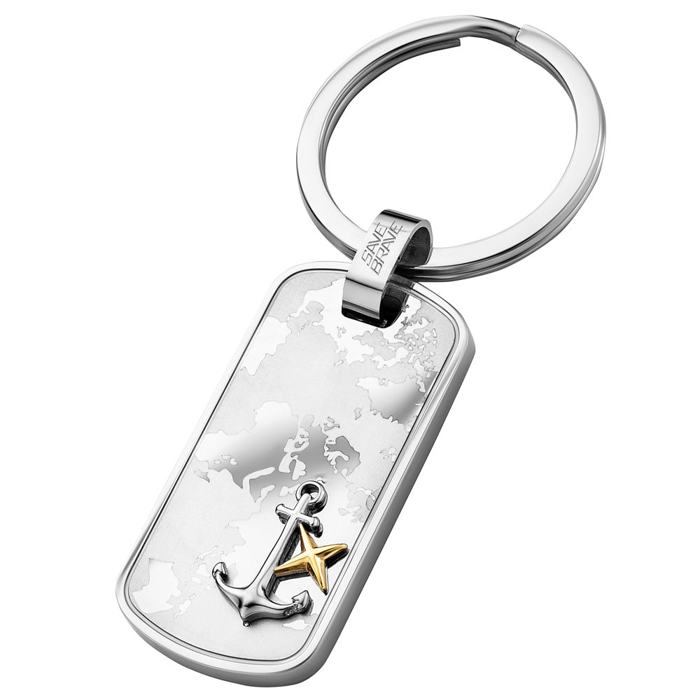 SAVE BRAVE WORLD MAP ANCHOR DOG TAG STEEL KEY RING
