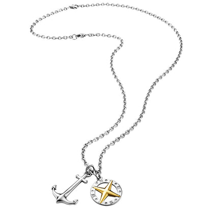 SAVE BRAVE ANCHOR NORTH STAR COMPASS TALISMAN STEEL NECKLACE