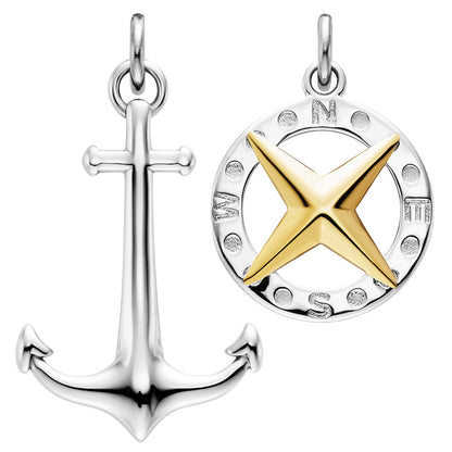 SAVE BRAVE ANCHOR NORTH STAR COMPASS TALISMAN STEEL NECKLACE
