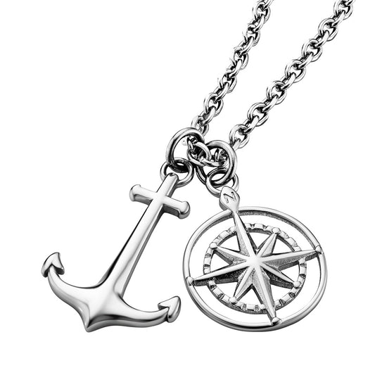 SAVE BRAVE ANCHOR NORTH STAR TALISMAN STEEL NECKLACE