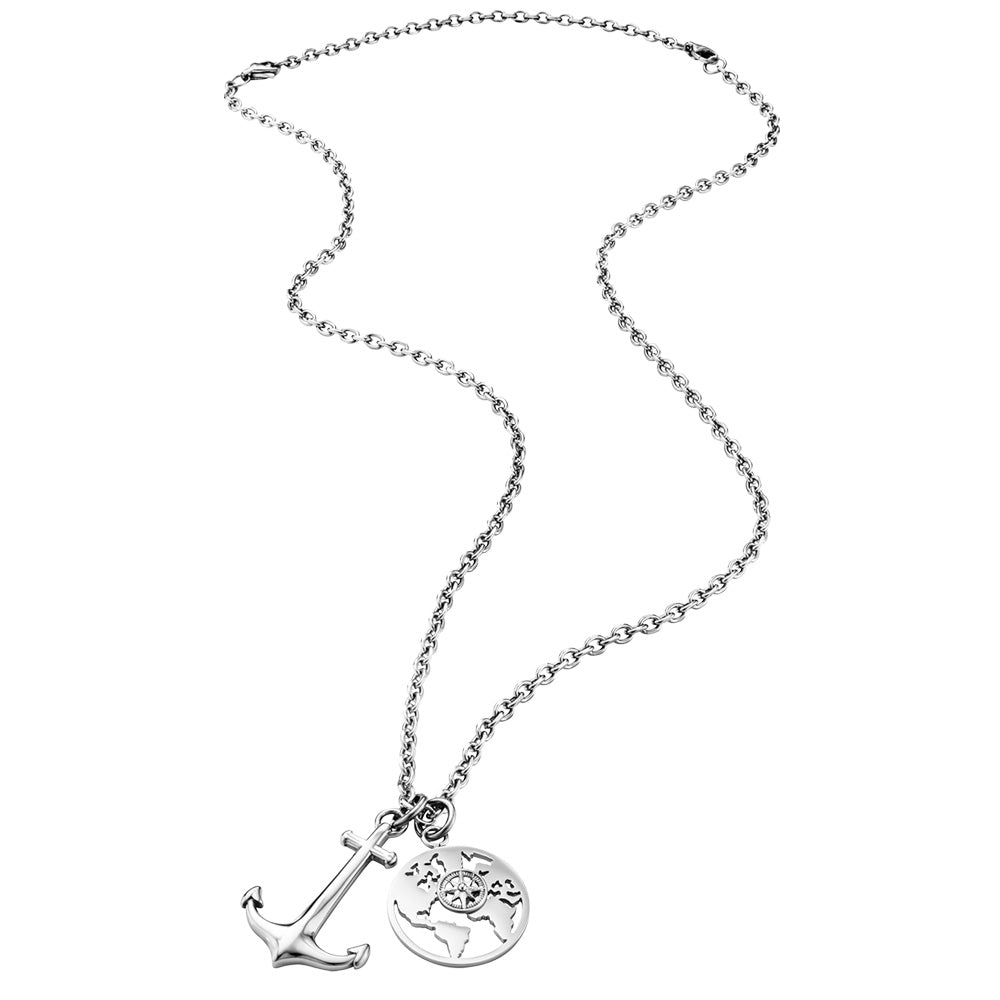 SAVE BRAVE ANCHOR WORLD COMPASS TALISMAN STEEL NECKLACE