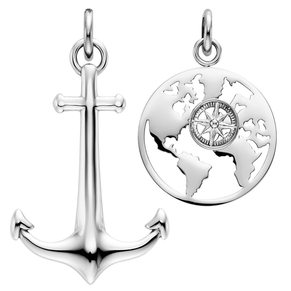 SAVE BRAVE ANCHOR WORLD COMPASS TALISMAN STEEL NECKLACE