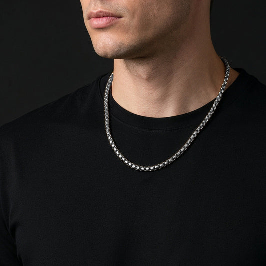 SAVE BRAVE SILVER 5MM BOX CHAIN NECKLACE