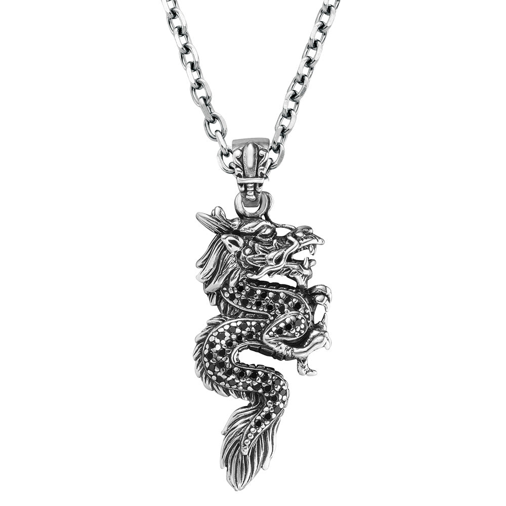 SAVE BRAVE STEEL COILED DRAGON NECKLACE