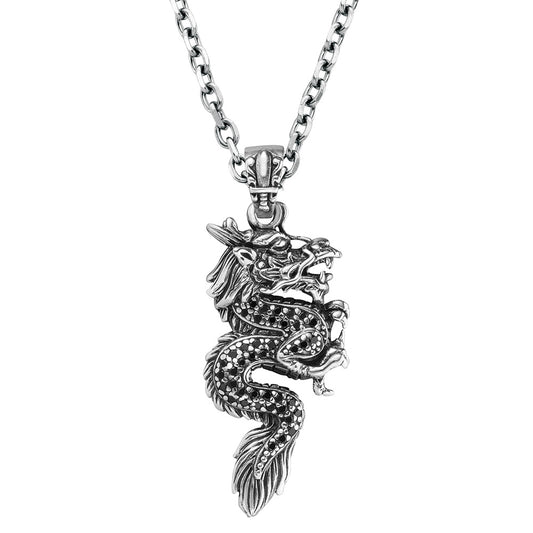 SAVE BRAVE STEEL COILED DRAGON NECKLACE