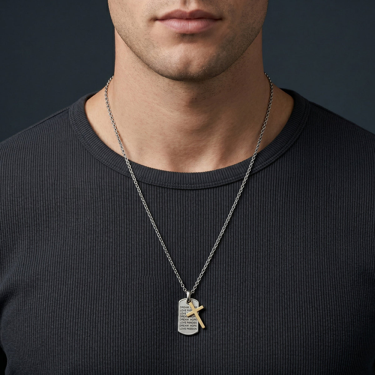 SAVE BRAVE FAITH CROSS DOG TAG NECKLACE