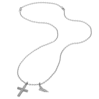 SAVE BRAVE FAITH CROSS & WING STAINLESS STEEL NECKLACE