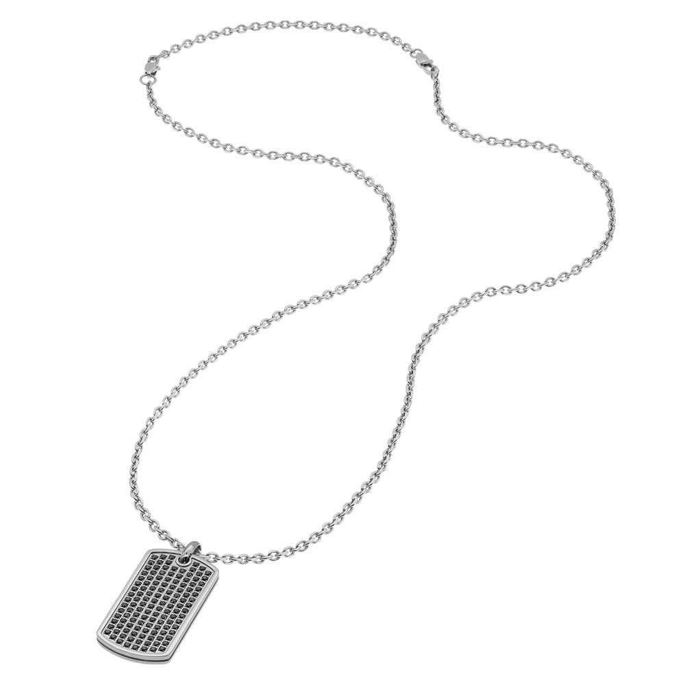 SAVE BRAVE GARETT BLACK PAVE CZ DOG TAG STAINLESS STEEL NECKLACE