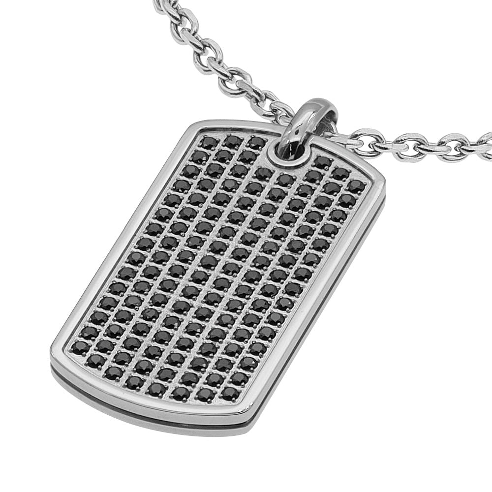 SAVE BRAVE GARETT BLACK PAVE CZ DOG TAG STAINLESS STEEL NECKLACE