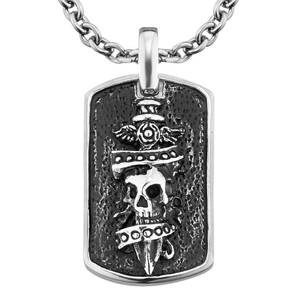 SAVE BRAVE JACK SKULL & DAGGER DOG TAG NECKLACE