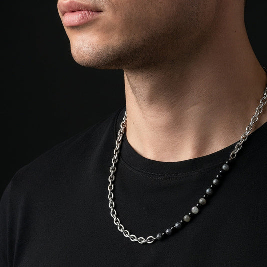 SAVE BRAVE ONYX AGATE 5MM LINK CHAIN NECKLACE