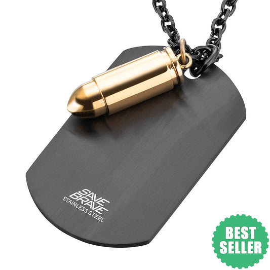 SAVE BRAVE MILAN GOLD BULLET DOGTAG NECKLACE