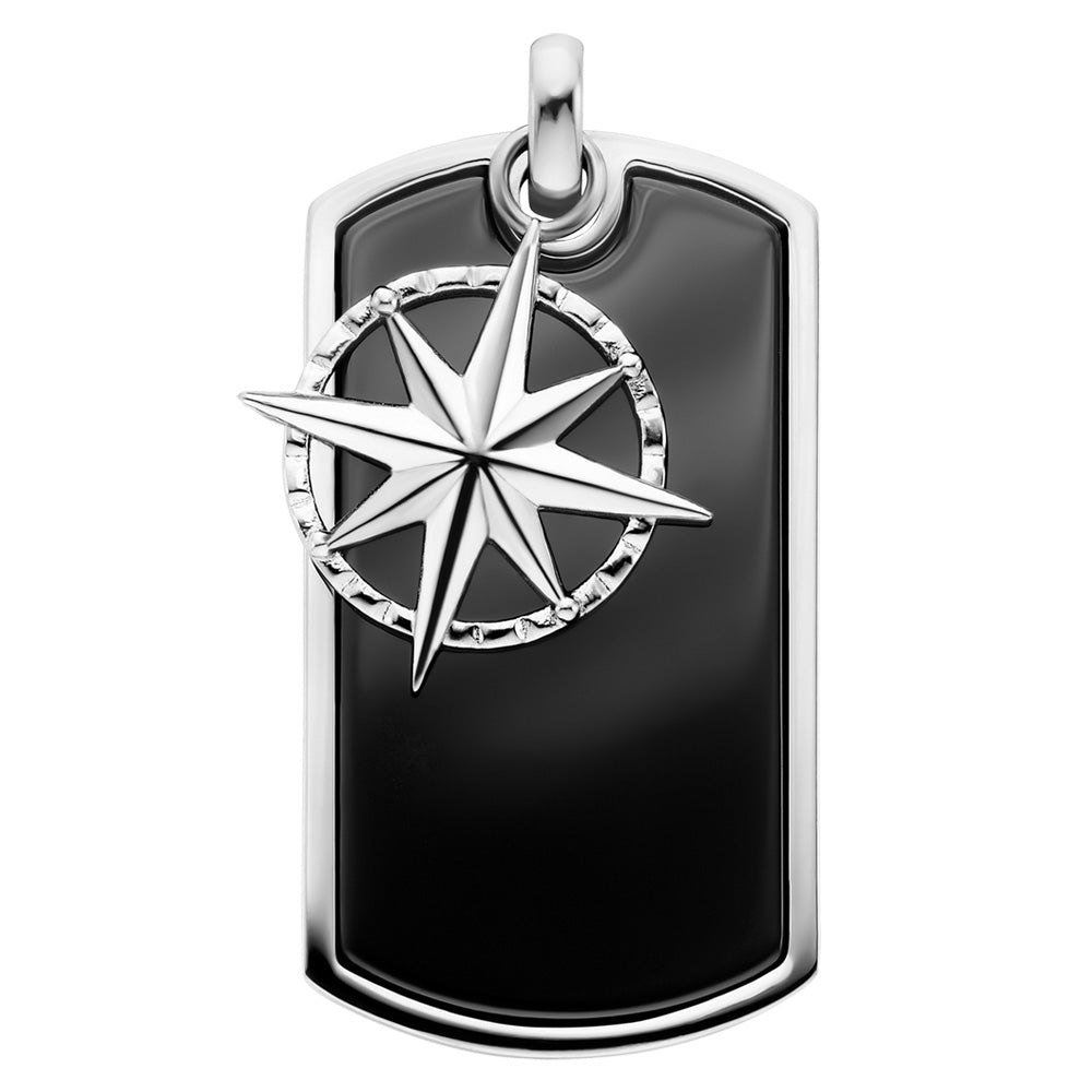 SAVE BRAVE NORTH STAR TALISMAN BLACK ONYX STEEL MEN'S DOG TAG NECKLACE