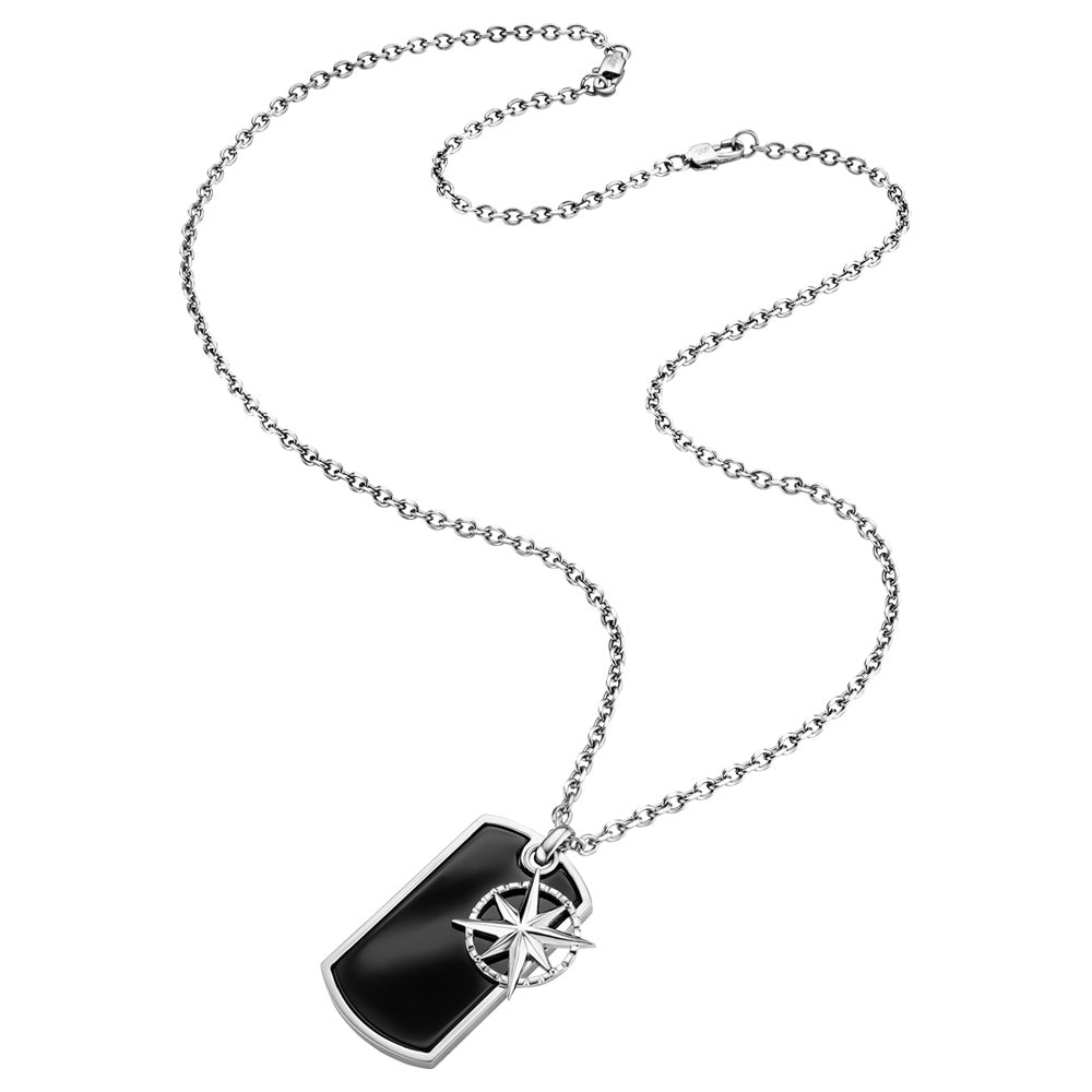SAVE BRAVE NORTH STAR TALISMAN BLACK ONYX STEEL MEN'S DOG TAG NECKLACE