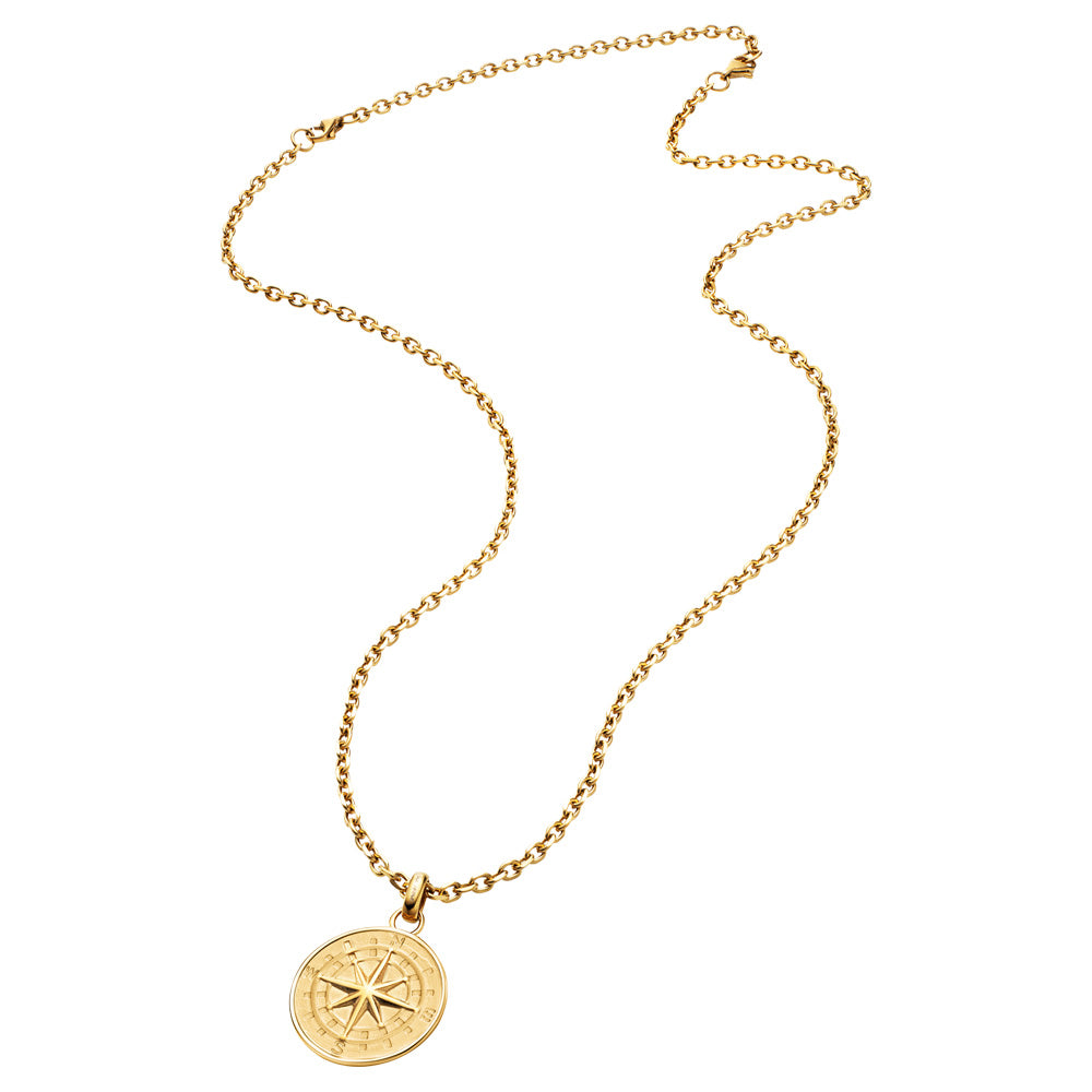SAVE BRAVE NORTH STAR COMPASS STEEL MEDALLION NECKLACE