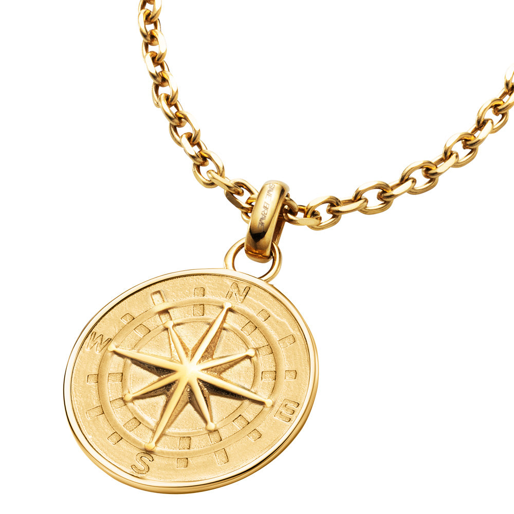 SAVE BRAVE NORTH STAR COMPASS STEEL MEDALLION NECKLACE