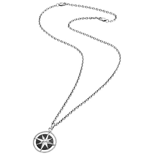 SAVE BRAVE NORTH STAR BLACK ONYX TALISMAN STEEL MEN'S NECKLACE