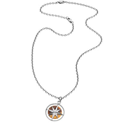 SAVE BRAVE NORTH STAR TIGER EYE TALISMAN STEEL MEN'S NECKLACE