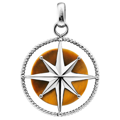 SAVE BRAVE NORTH STAR TIGER EYE TALISMAN STEEL MEN'S NECKLACE