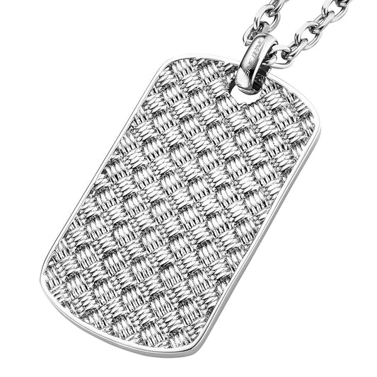 SAVE BRAVE WEAVE CHECKER PLATE DOG TAG MEN'S STEEL NECKLACE